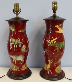 Pair Of Midcentury Decorative Glass Lamps .