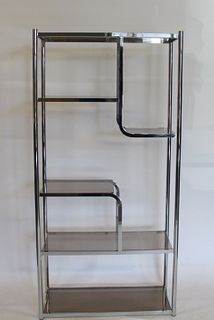 Midcentury Chrome Etagere With Glass Shelves .