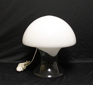 Midcentury White To Clear Glass Mushroom Lamp