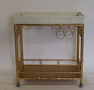 Vintage Gilt Metal Bamboo Style Tray Top T Cart
