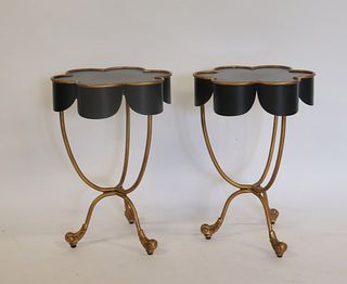 Vintage Pair Of Gilt And Ebonised Tole End Table