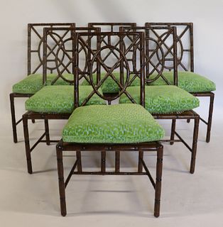 Set Of 6 Bamboo Form Chairs With Cane Seats .