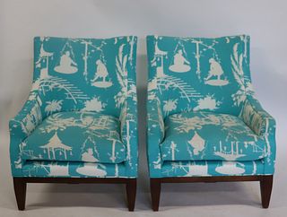 Signed Vintage Pair Of upholstered Fireside Chairs