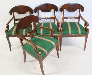 4 Neoclassical Style Biedermeier Arm Chairs .