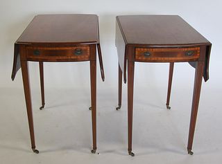 Pair Of Antique Banded Mahogany Pembroke Tables .