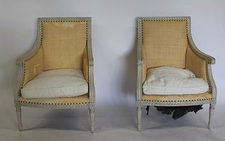 Pair Of Vintage Painted Louis XV1 Style Armchairs.