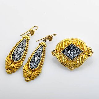 LATE VICTORIAN SWISS ENAMELED 18K GOLD SUITE