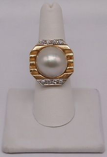 JEWELRY. 14kt Gold, Mabe Pearl, and Diamond Ring.
