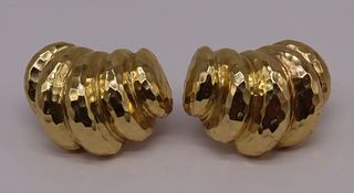 JEWELRY. Pair of 14kt Gold Handhammered Earrings.
