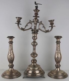 SILVER. Continental Silver Candlestick Grouping.