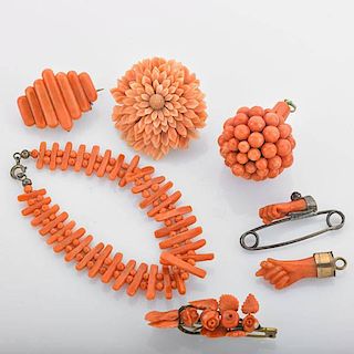 COLLECTION OF VICTORIAN CARVED CORAL JEWELRY