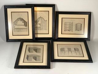 Five Framed Engravings, English Furniture, I and J.