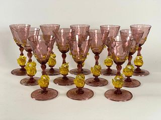12 Antique Venetian Murano Wine Glasses