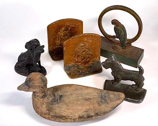 Lot of Doorstops, Bookends, and Carved Duck Decoy