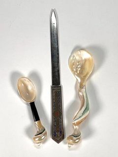 Two Mother of Pearl Shell Spoons