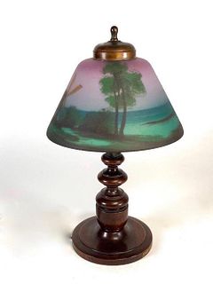 Reverse Painted Lamp, Cleveland Shaft Spring Co.