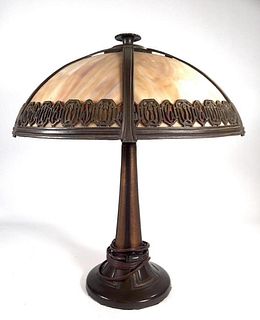 Slag Glass Paneled Table Lamp