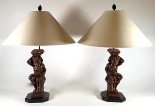 Pair of Carved Wood Architectural Elements as Lamps