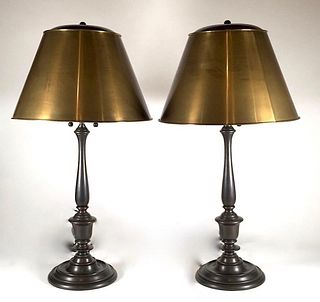Pair Bronzed Brass Table Lamps, New York Public Library