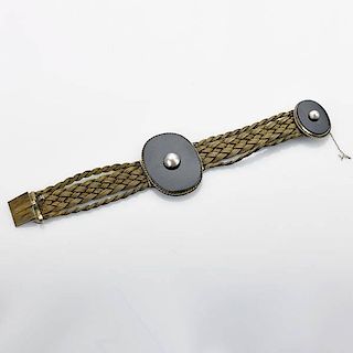 VICTORIAN GILT SILVER MESH BRACELET WITH PEARLS