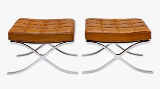 A Pair of Vintage Leather Knoll Barcelona Ottomans