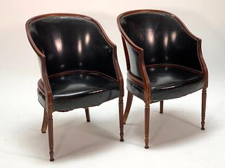 A Pair of Leather Upholstered Tub Chairs, Mid 20thc.