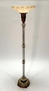 White Metal, Glass and Onyx Torchere Lamp