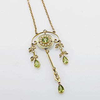 EDWARDIAN PERIDOT AND SEED PEARL LAVALIERE