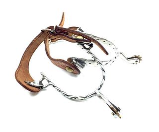 Pair of Stainless Steel and Leather Spurs