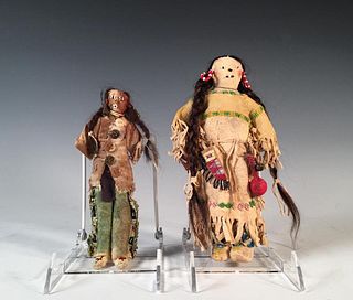 Two Native American Sioux Hide Dolls