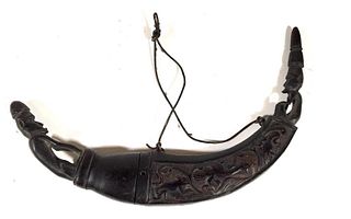 African Carved Powder Horn