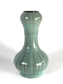 Chinese Longquan Garlic Lobbed Celadon Vase, Qing