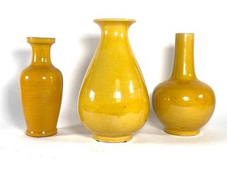 Three Yellow Glaze Vases