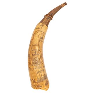 Mid 18th Century Engraved New York State Map Horn