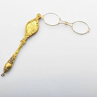 VICTORIAN 14K YELLOW GOLD EMBOSSED LORNGETTE