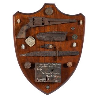 Civil War Relic Display Attractively Presented on Wood Board 