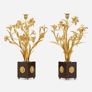 Style of Maison Jansen, bouquet candlesticks, pair
