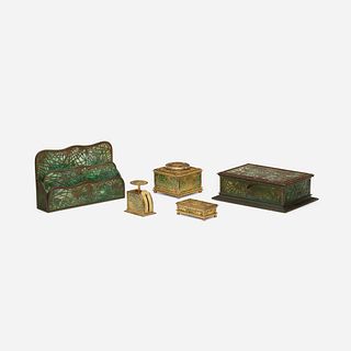 Tiffany Studios, collection of five Pine Needle desk articles