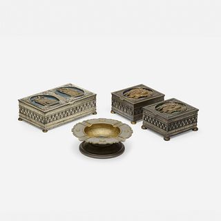 Oscar Bach, collection of three boxes and ashtray