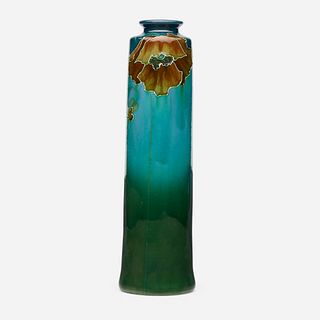 Frederick Hurten Rhead for Weller Pottery, Faience vase with poppies