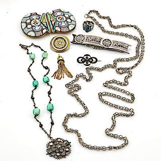 COLLECTION OF ANTIQUE GOLD AND SILVER JEWELRY