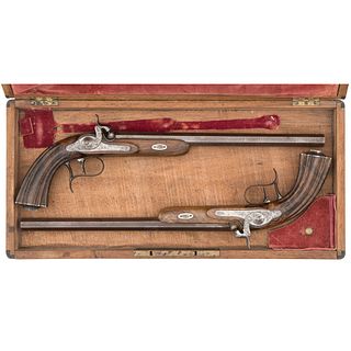 Cased Pair of French Percussion Pistols by Gabion