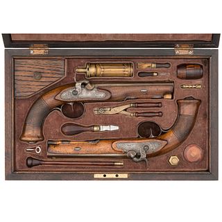 Cased Set of German Percussion Single Shot Pistols by Pfeuffer