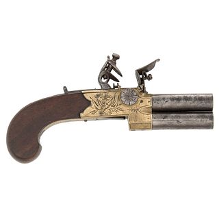 Brass Frame English Tap Action Flintlock Pistol by T. Perrins