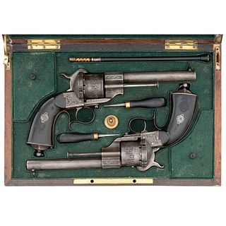 Unusual Pair of Consecutive Numbered Etched and Engraved Lefaucheaux Model 1854 Revolvers
