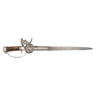 Attractive and Unusual Composite Silver-Mounted German Flintlock Sword Pistol