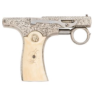 A Very Fine Exhibition Engraved Ivory Gripped Brunn Ladrige Magazine Pistol