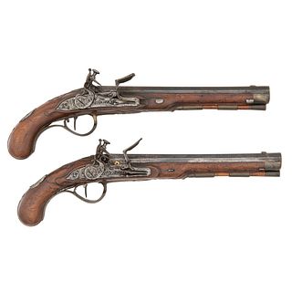 Pair of 19th Century Estonian Flintlock Holster Pistols by Kuhnlentz