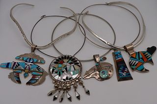 JEWELRY. Assorted Signed Inlaid Pendants.