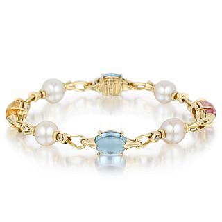 Bulgari Multi-Colored Gemstone and Cultured Pearl Bracelet